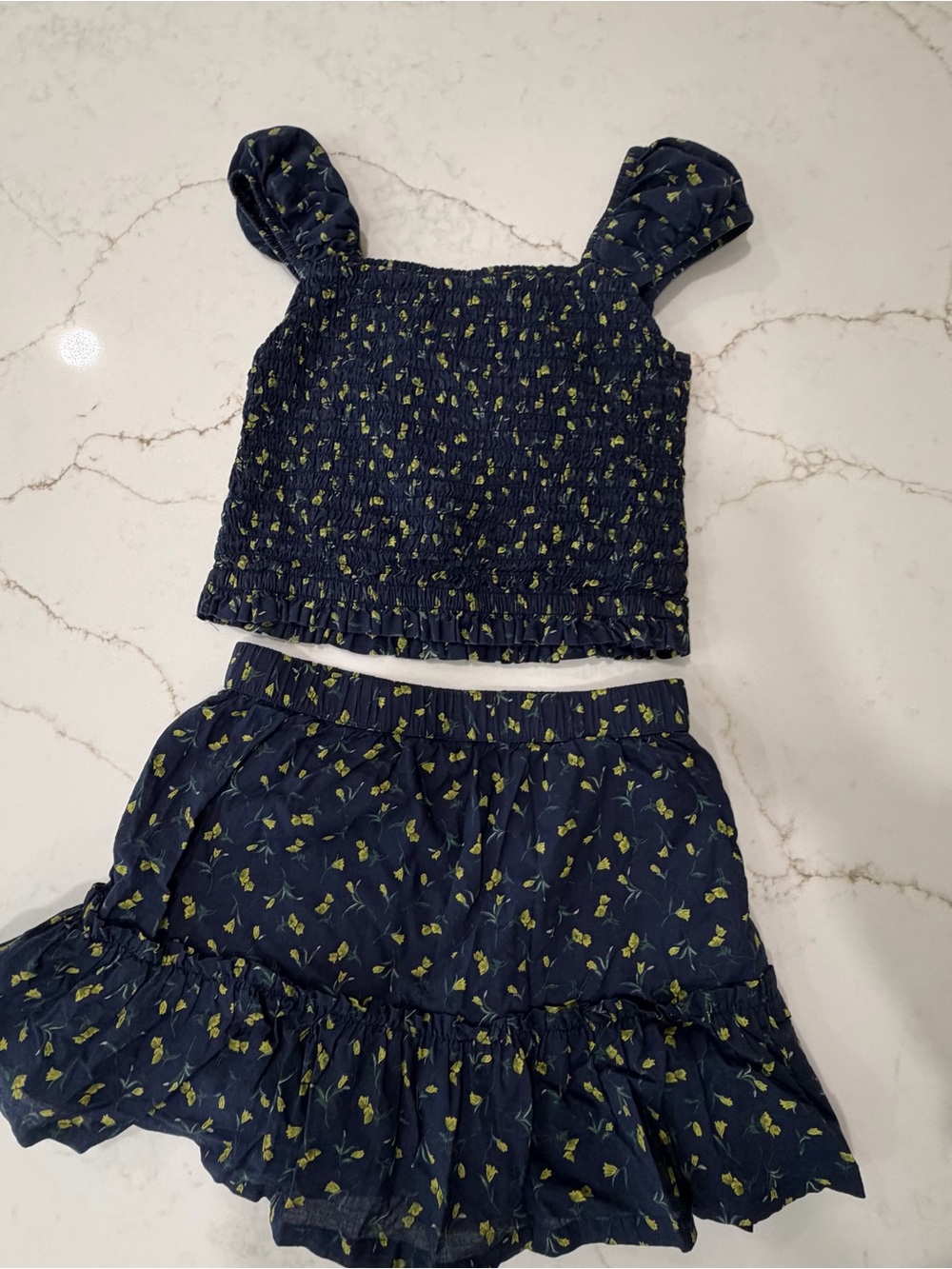 Gap Kids Navy Floral Smocked Crop Top Skirt Set Size Small
